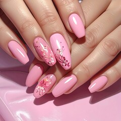 Delicate pink floral nails