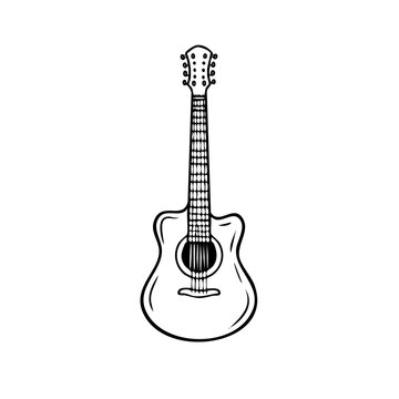 Hand Drawn Acoustic Guitar Illustration Musical Instrument Strings Sound Design Elements
