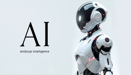 人型ロボットの横顔のAIイメージイラスト、かわいい白いアンドロイドの人工知能背景素材
