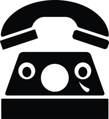 Retro Telephone Icon With Smiling Face On White Background call communication