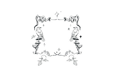 Hand drawn abstract vector graphic illustration border frame with stylized line halloween autumn design set.Trendy modern doodle sketch halloween drawing concept.Vector line nature sketch symbol.