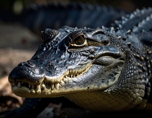 Fototapeta premium Close-up of a dark alligator's head
