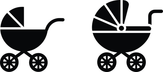Two Baby Stroller Icons Side By Side On White Background pram carriage