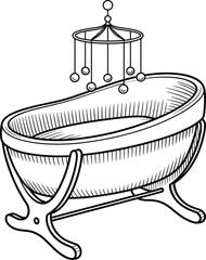 Vintage Baby Cradle With Hanging Mobile bassinet crib