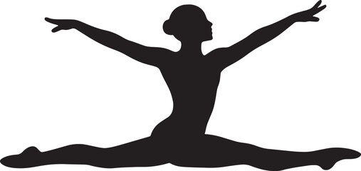 Fototapeta premium Vector Silhouette of Gymnast Leaping with Stretched Arms and Legs | Solid Black Flat Vector