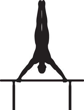 Vector Silhouette of Gymnast on Parallel Bars Upside Down | Black Solid Flat Vector