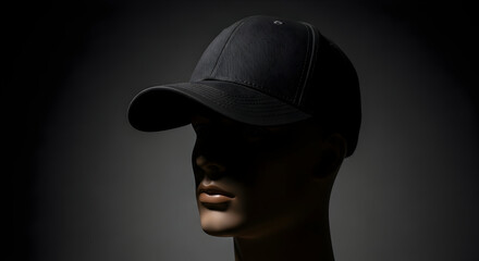 Mysterious Elegance A Black Baseball Cap on a Mannequin Head Evokes Style Confidence and Anonymity Ideal for Fashion Retail and Design Concepts 180 chars