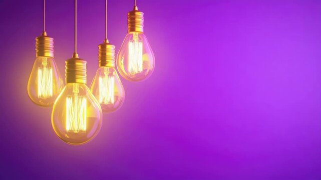 Vintage edison light bulbs against vibrant purple background