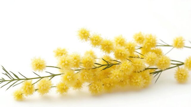 A collection of bright yellow flowers arranged on a clean white surface, perfect for various uses such as decoration or photography props
