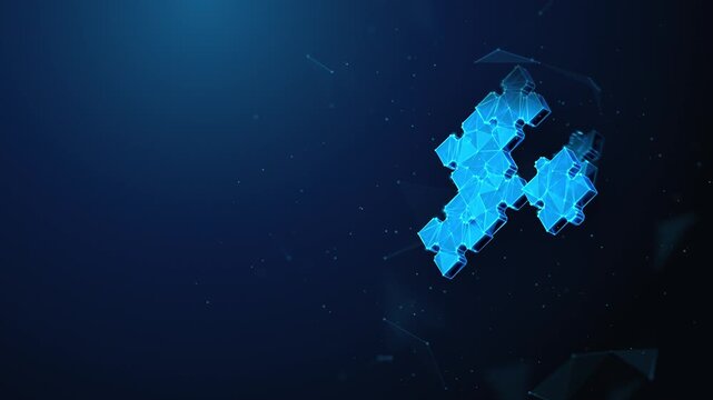 3x3 Lowpoly Jigsaw Puzzle Pieces Solving Continuously on Abstract Animated Background. Wireframe Puzzle Animation for Business Solutions, Problem Solving, Synergy Partnership, and Teamwork Concepts