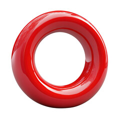 Shiny red torus isolated on transparent background, showcasing a modern and minimalist design with smooth curves and vibrant color for decorative purposes