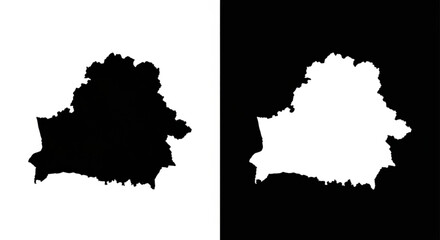 Minimal Belarus map icons in sharp black and white inverse style