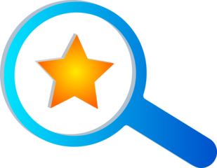  cyan Blue Gradient 3D Search Icon with  yellow Star Symbol Isolated on Transparent Background