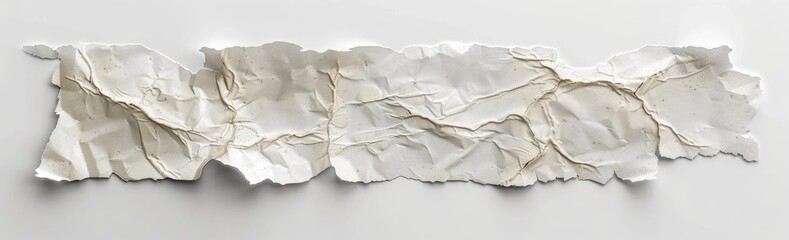 Obraz premium Torn crumpled paper lying flat, on white for mockups, design backgrounds