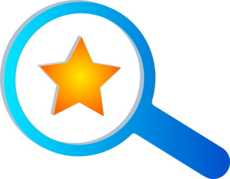  cyan Blue Gradient 3D Search Icon with  yellow Star Symbol Isolated on Transparent Background