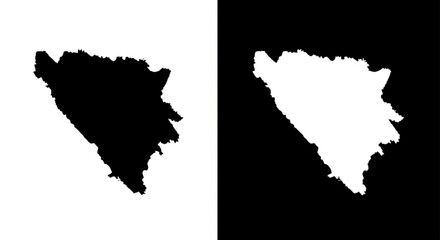 Bosnia and Herzegovina map icons in minimalist inverse black white
