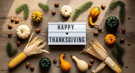 A handmade thanksgiving card with autumn leaves scattered on a rustic wooden surface, conveying warm holiday wishes