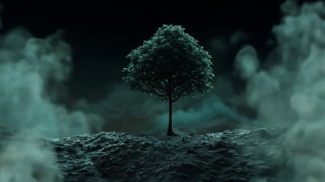 Abstract composition of a tree inside a glowing ring concept