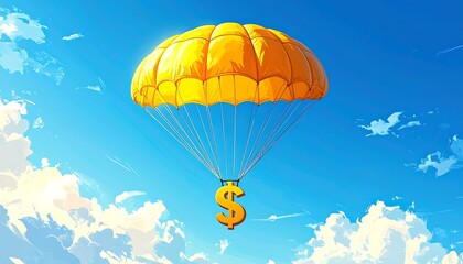 Yellow parachute with dollar sign