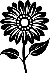 Simple black silhouette of a tithonia flower on a white background