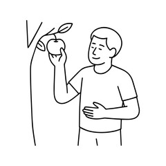 line icon man picking an apple from a tree vector on a white background
Vector line icon on a white background