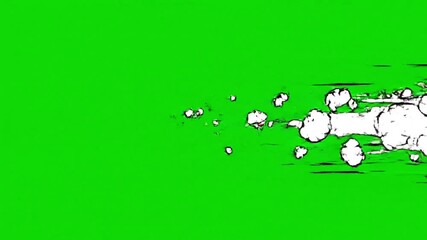 2d Cartoon Whoosh Speed Effect Animation on Green Screen With White Smoke Clouds, Dynamic Hand Drawn Style Fast Motion Trail and Speed Lines, Flow of the Wind 4k Stock Video