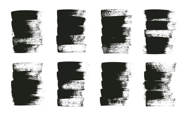 Collection of eight textured black paint brush stroke vector graphics for design projects silhouette vector illustration white background