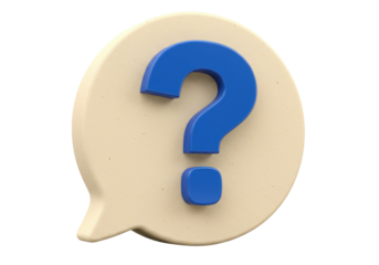 Blue question mark in beige speech bubble isolated PNG, 3D rendering of asking sign for communication and frequently asked questions
