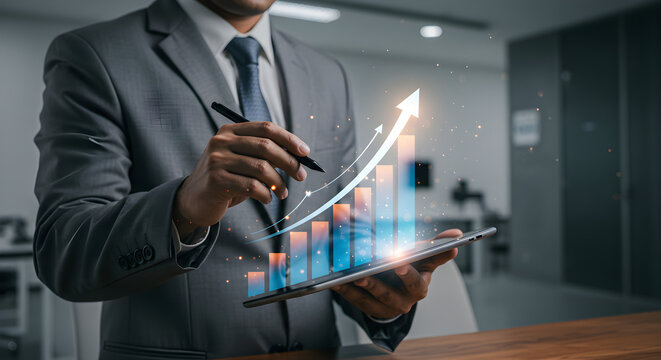 businessman holding digital tablet