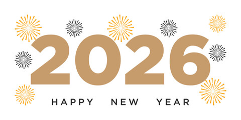 2026 Happy New Year Vector Illustration. Celebration Design Elegant New Year 2026 Vector. Gold Fireworks Greeting