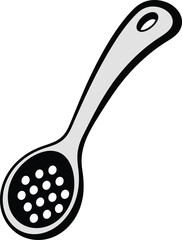 Skimmer spoon kitchen utensil isolated simple hand drawn icon vector