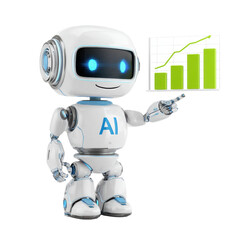 Friendly AI Robot Presenting Growth Chart on Transparent Background