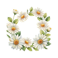 Obraz premium Watercolor Daisy Flower Square Frame Arrangement for Cards and Invitations Decoration