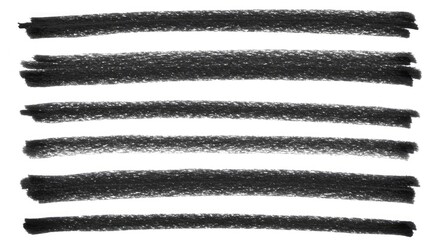 Black crayon underline set with horizontal hand-drawn strokes. Rough textured pencil lines with uneven edges, useful for highlighting or decorative accents.
