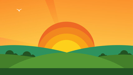 Obraz premium Landscape with sun and bird in the sky view