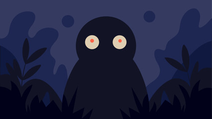 Shadowy figure with glowing eyes in woods