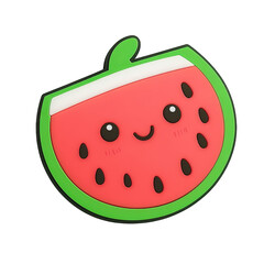 Cute watermelon slice with kawaii face isolated on transparent background, perfect for summerthemed designs, childrens illustrations, and cheerful, playful graphics