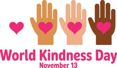 Obraz premium Diverse hands united by hearts, celebrating compassion and global unity on World Kindness Day.