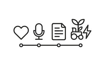 Timeline of interconnected modern icons representing digital content and sustainable energy