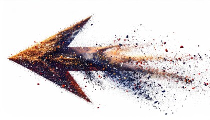 Arrow disperses, motion concept. Direction change, disintegrating path, white