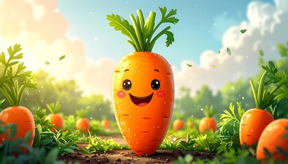 Happy carrot in a garden