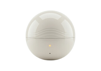 Modern beige spherical object isolated on transparent background, minimalist design with light indicator for home automation and smart technology
