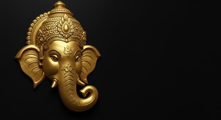 Fototapeta premium Ornate Golden Relief Sculpture of Lord Ganesha's Face Hindu god elephant god