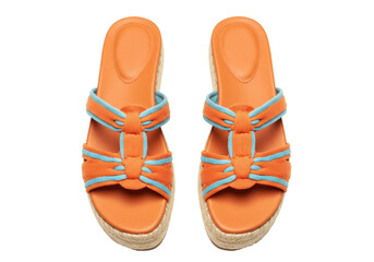 Orange espadrille platform sandals isolated on white, stylish summer footwear for women fashion and vacation wear