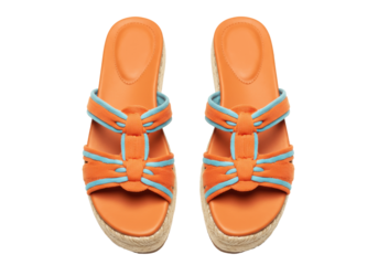 Orange espadrille platform sandals isolated on white, stylish summer footwear for women fashion and vacation wear