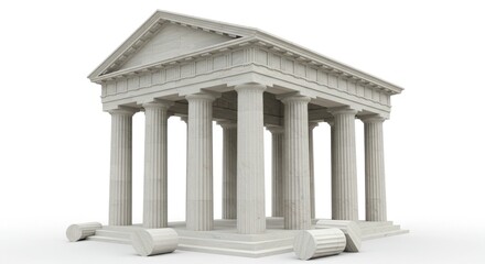 Obraz premium Greek and Roman temple with columns, an ancient marble architectural illustration. Vector design of pillars, Parthenon-style palace, and 3D classical structure on a dark background. 
