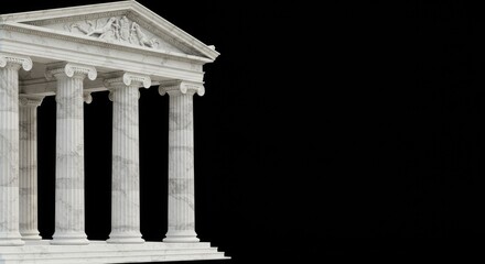 Obraz premium Greek and Roman temple with columns, an ancient marble architectural illustration. Vector design of pillars, Parthenon-style palace, and 3D classical structure on a dark background. 