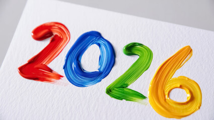 A vibrant and festive image of the numbers "2026" created with acrylic or oil paints. Each brushstroke is clearly visible, adding depth, making it perfect for visually representing the new year