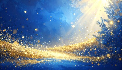 Naklejka premium Winter wonderland scene, gold sparkles