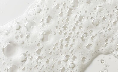 Naklejka premium White foam and bubbles close-up on a light surface. Cosmetic or hygiene product